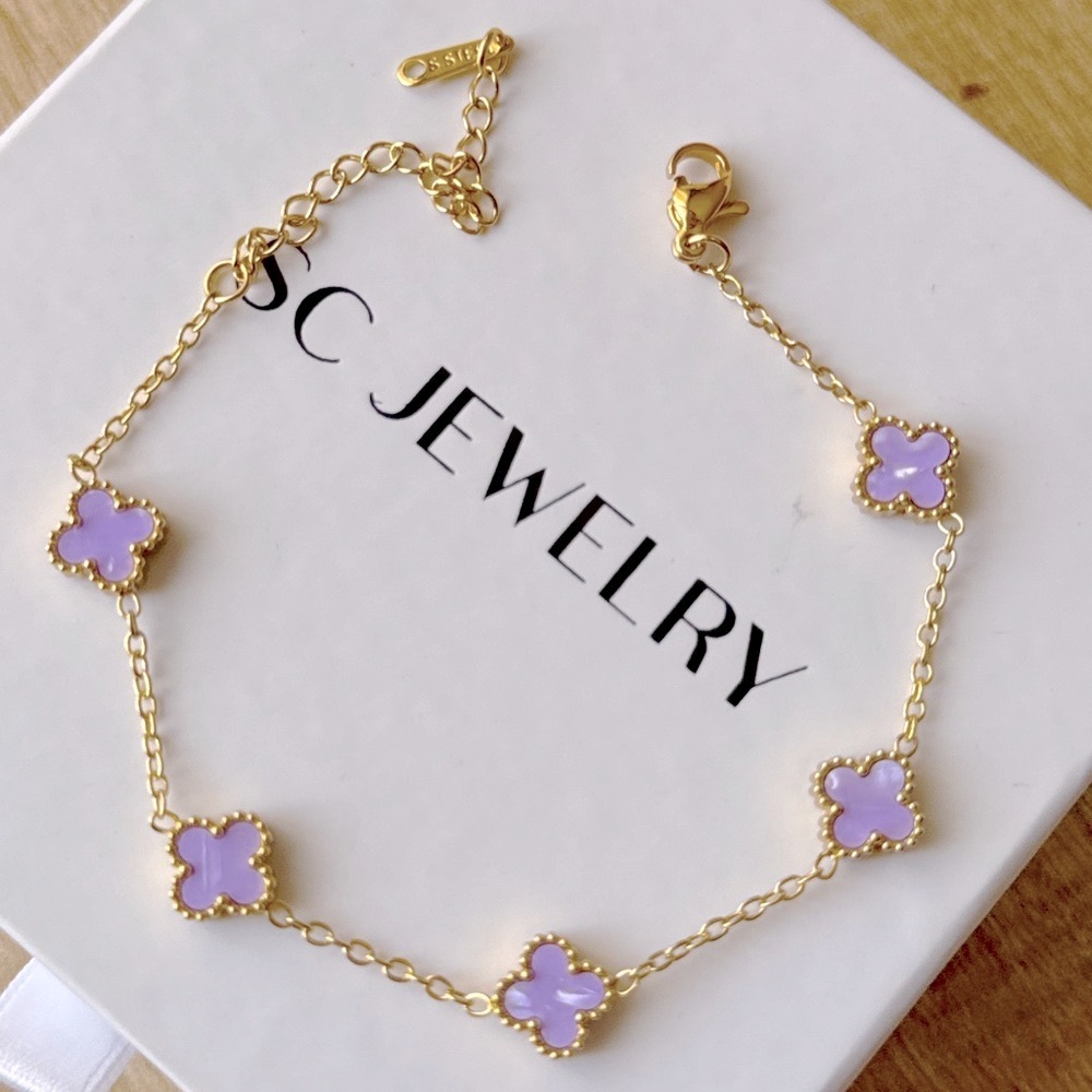 Last 3 🔥 Light Purple Petite Clover Bracelet Stainless Steel Double Sided - Picture 2 of 8